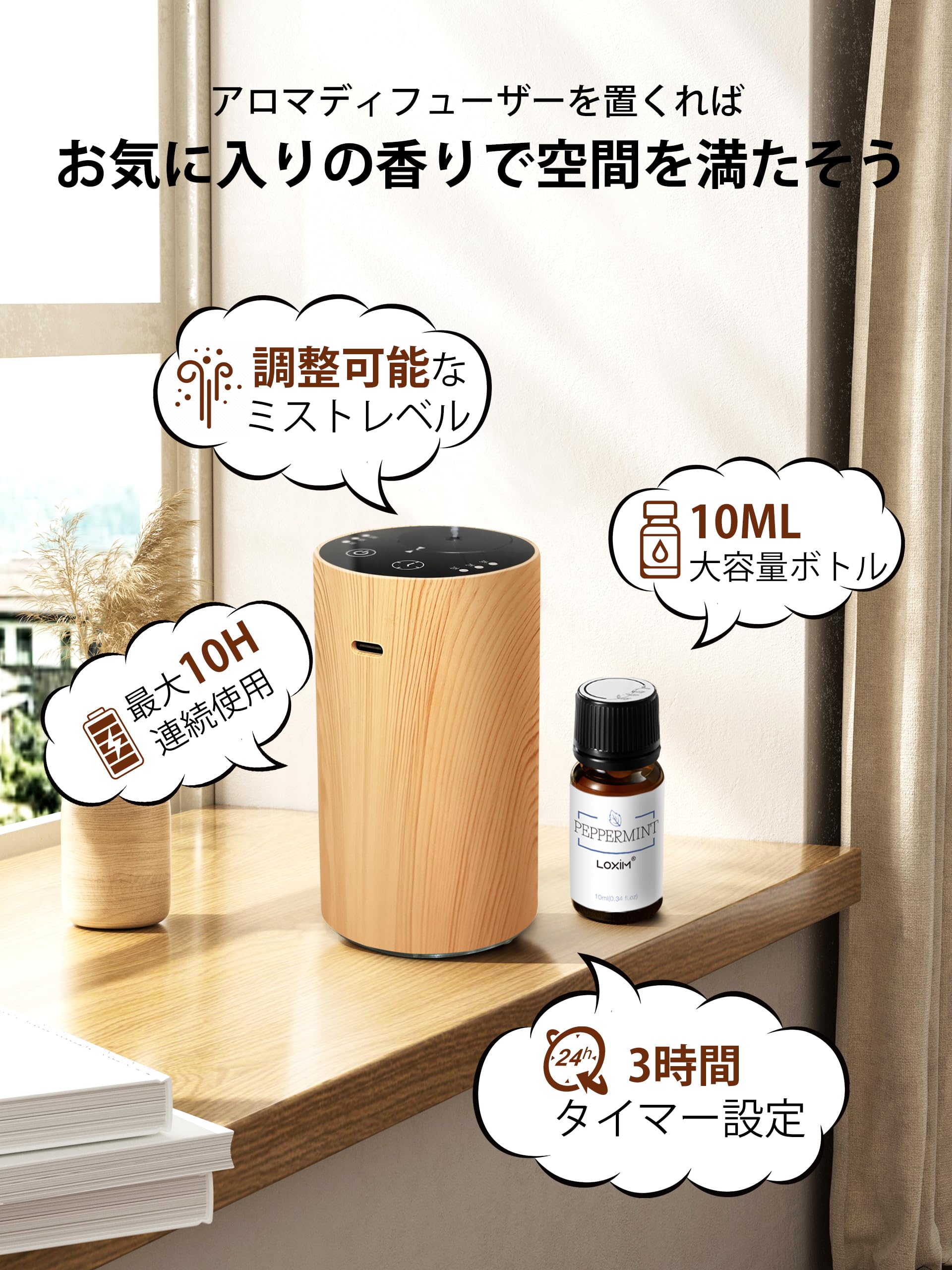 Amazon | LOXIM アロマディフューザー 水なし 車 ネブライザー式